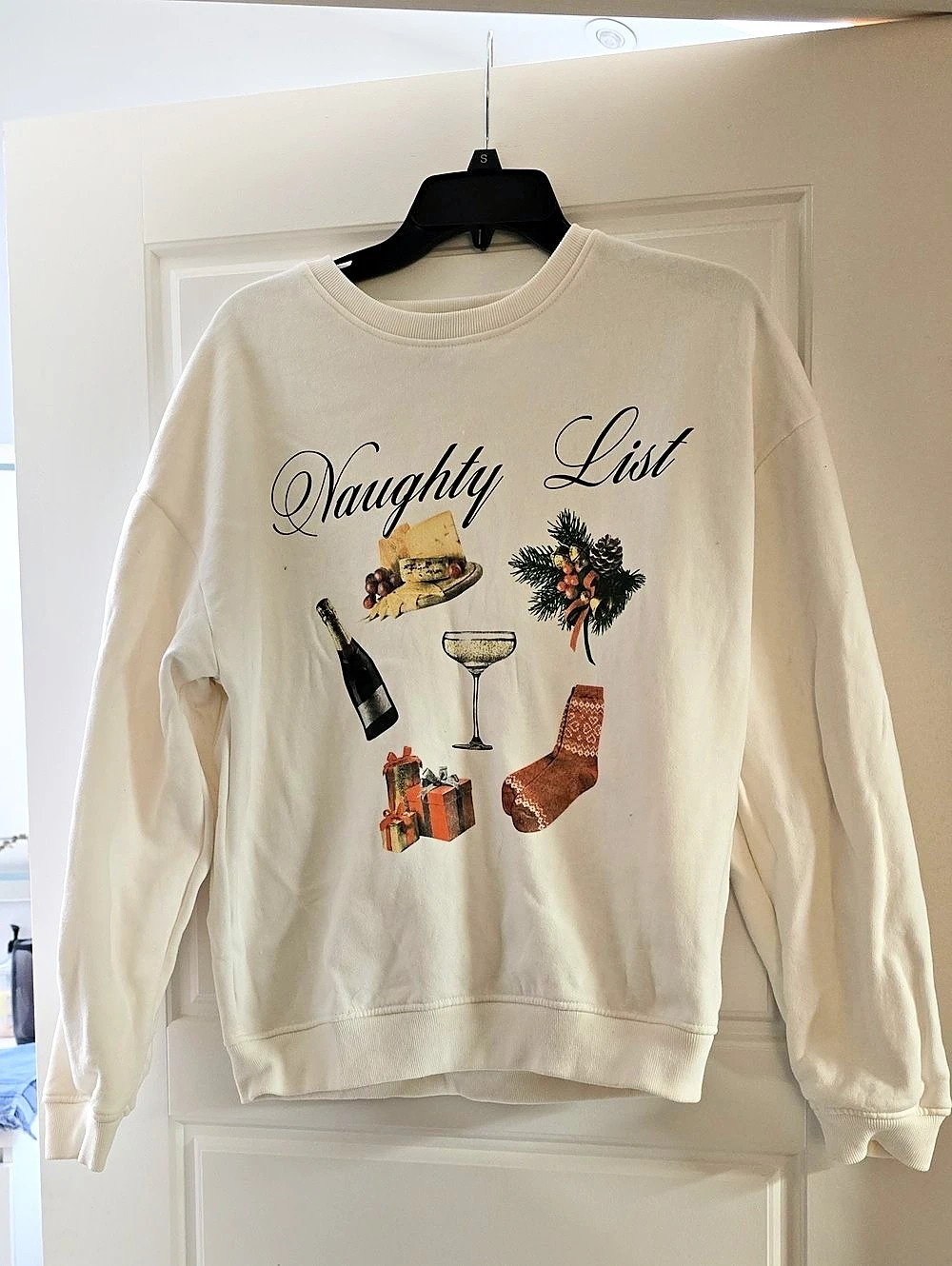 Forever 21 Naughty List Graphic Pullover Sweatshirt Cream